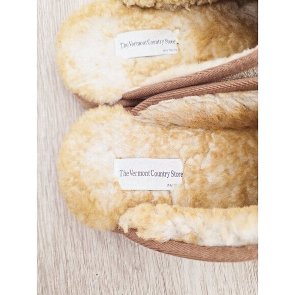 The Vermont Country Store Sheepskin Suede Leather Shearling Fur Slippers Mens 10 - Picture 8 of 10
